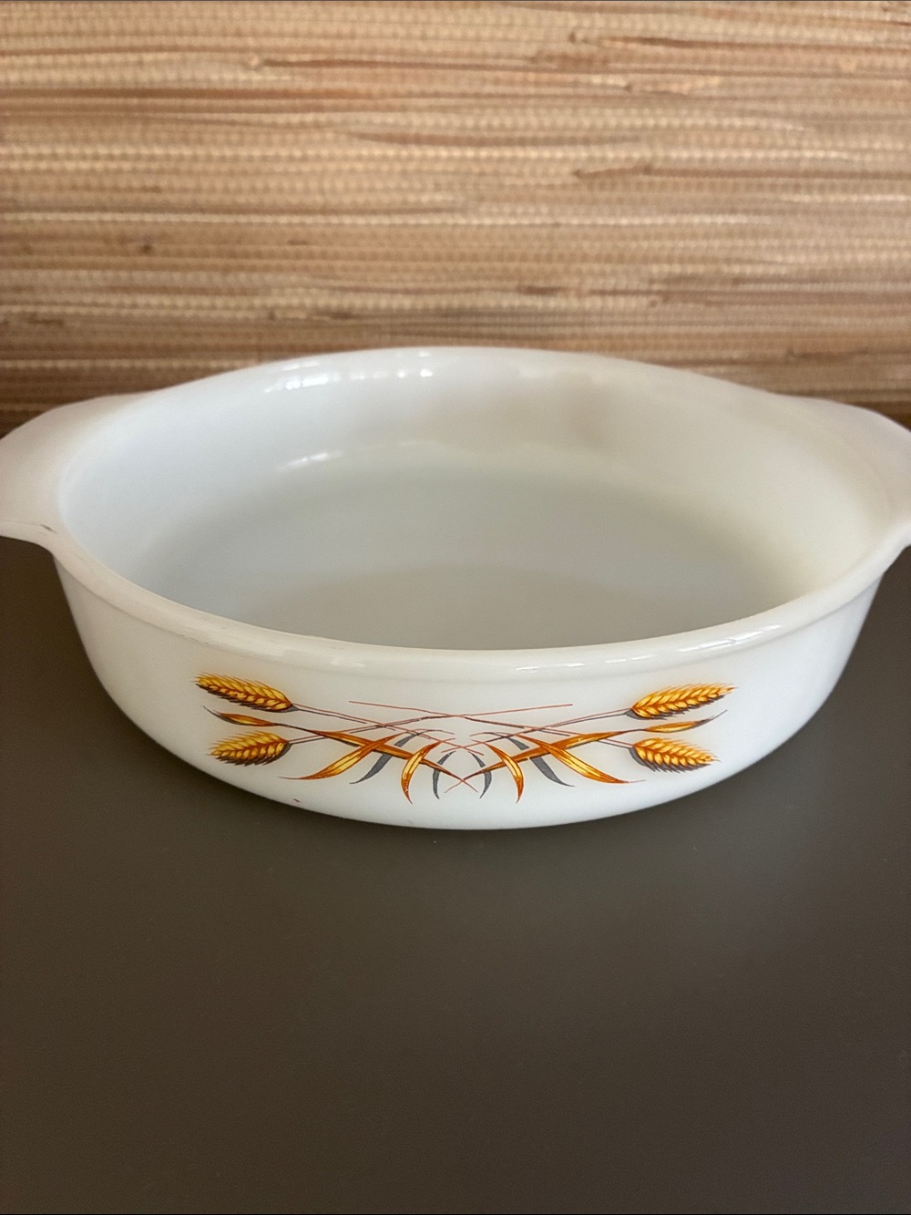 Fire King Anchor Hocking Golden Wheat Milk Glass Cake Pan 8”